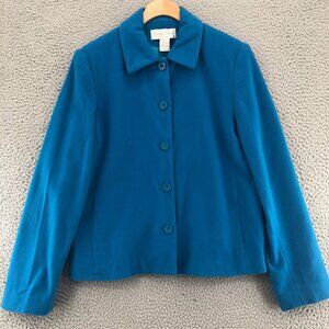 Casual Corner Jacket Womens 10 Blue Wool Cashmere Blend Collared Button Coat NWT